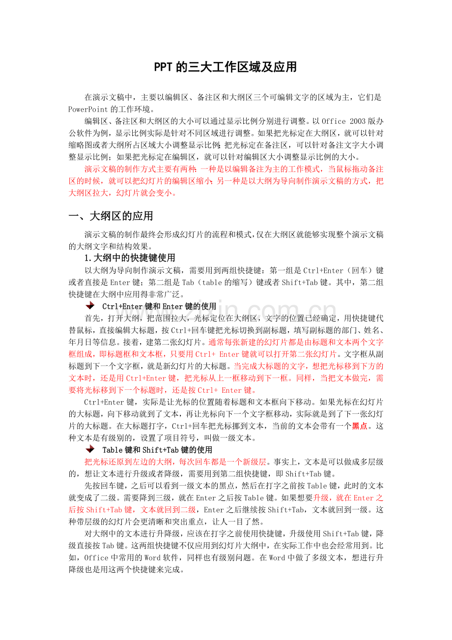 PPT的三大工作区域及应用.docx_第1页