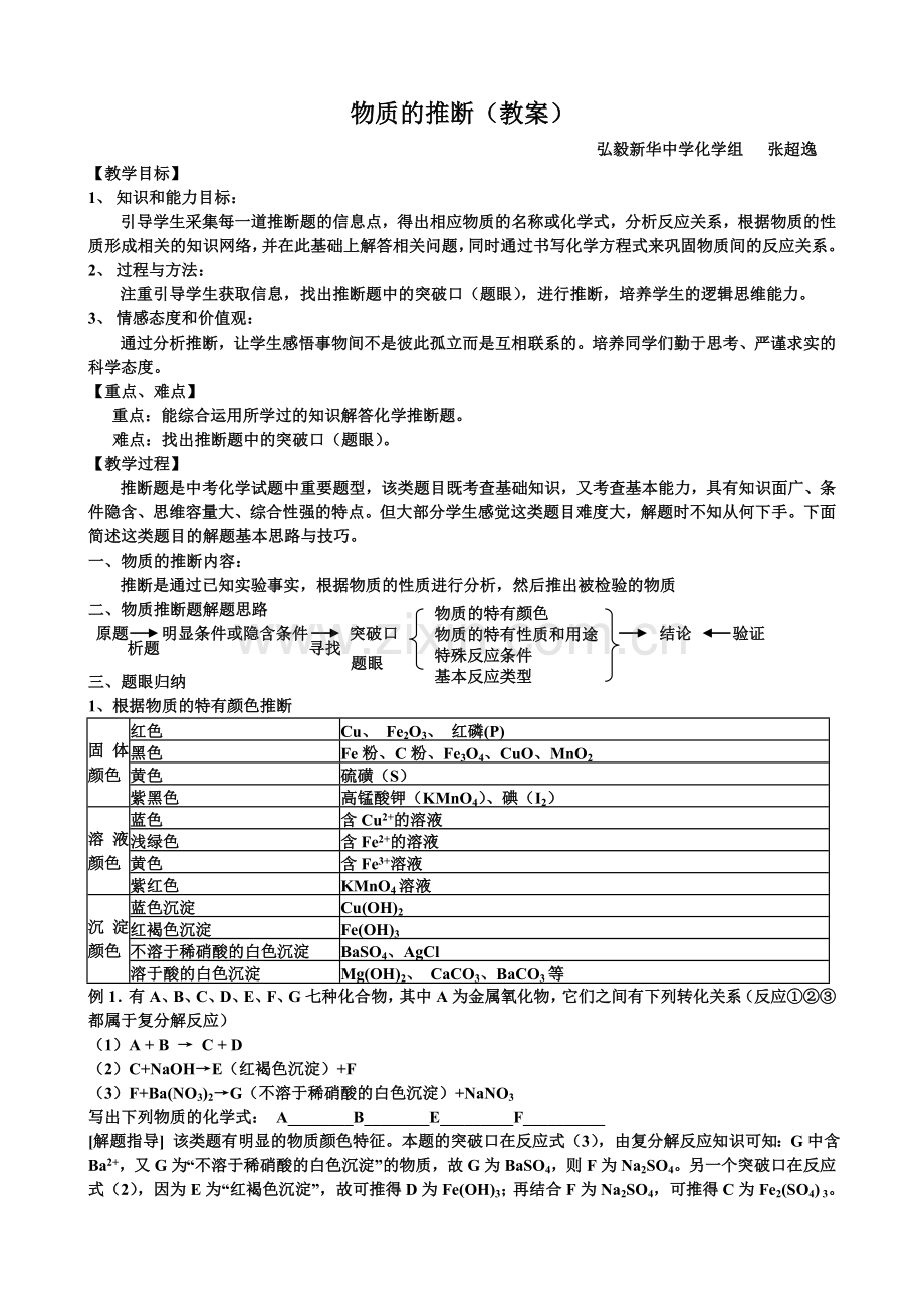 物质的推断（教案）.doc_第1页