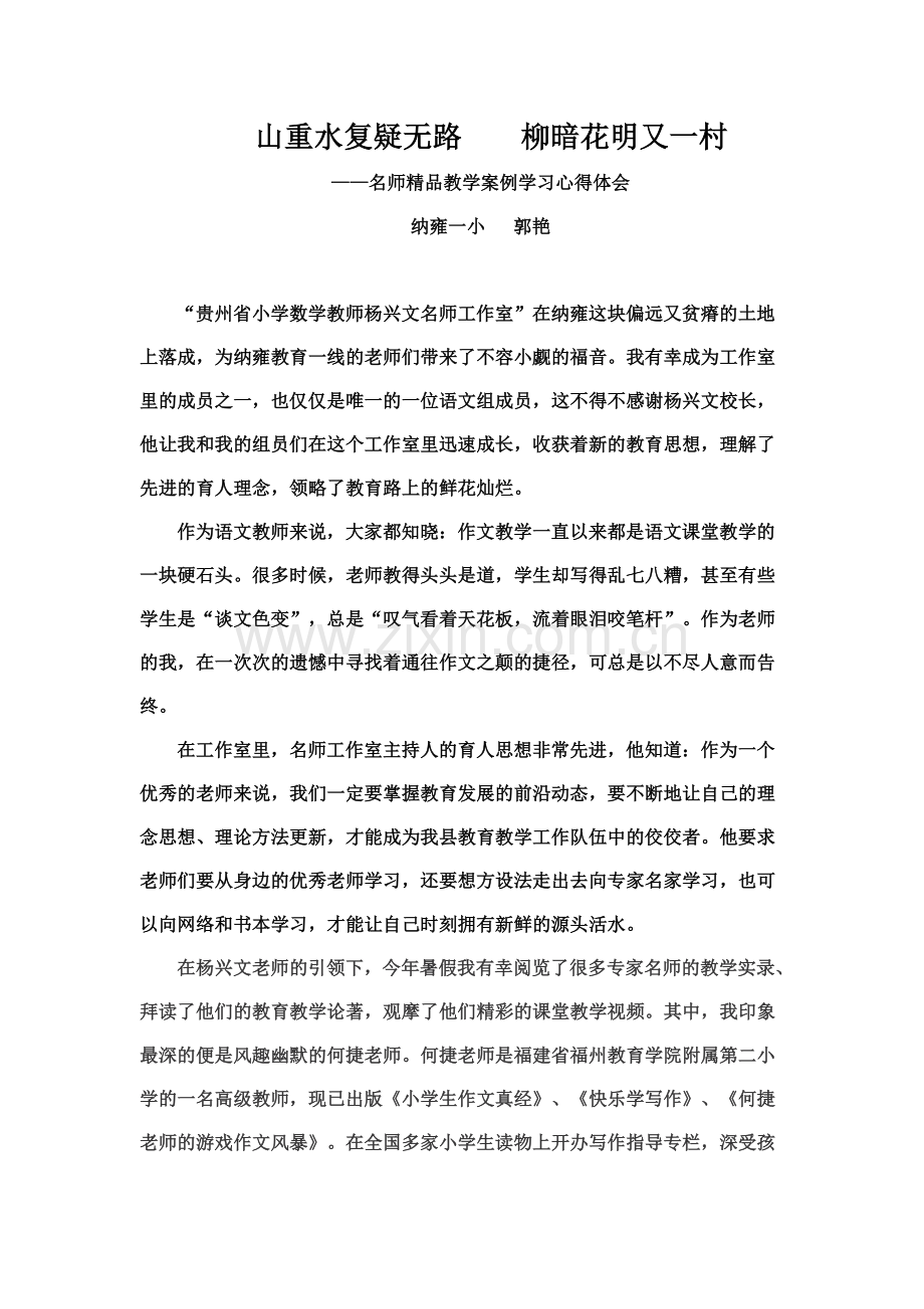 山重水复疑无路柳暗花明又一村（郭艳）.doc_第1页