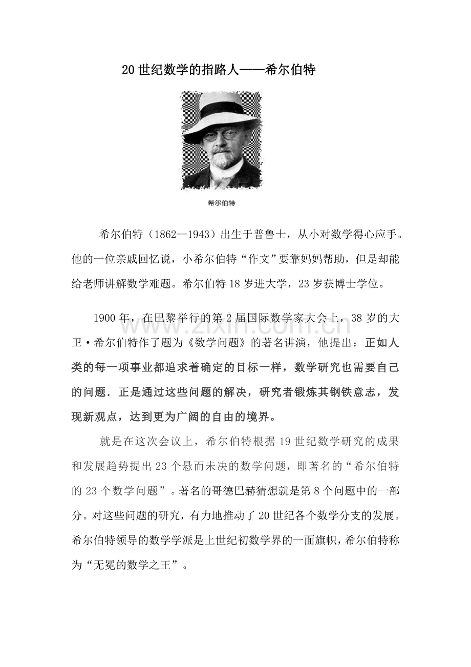 二十世纪的数学指路人——希尔伯特.docx_第1页