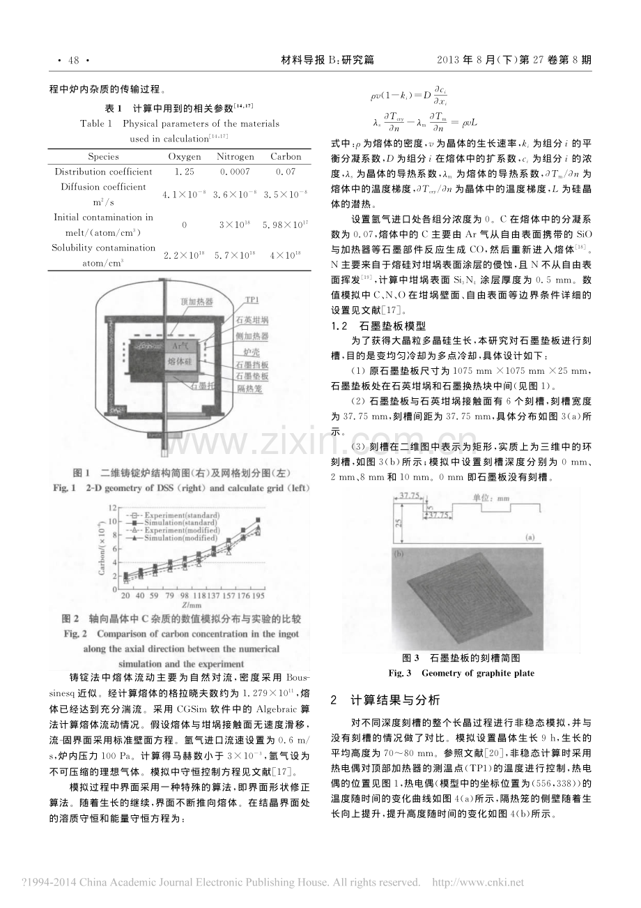 石墨垫板刻槽对生长大晶粒多晶硅杂质传输的影响.pdf_第2页