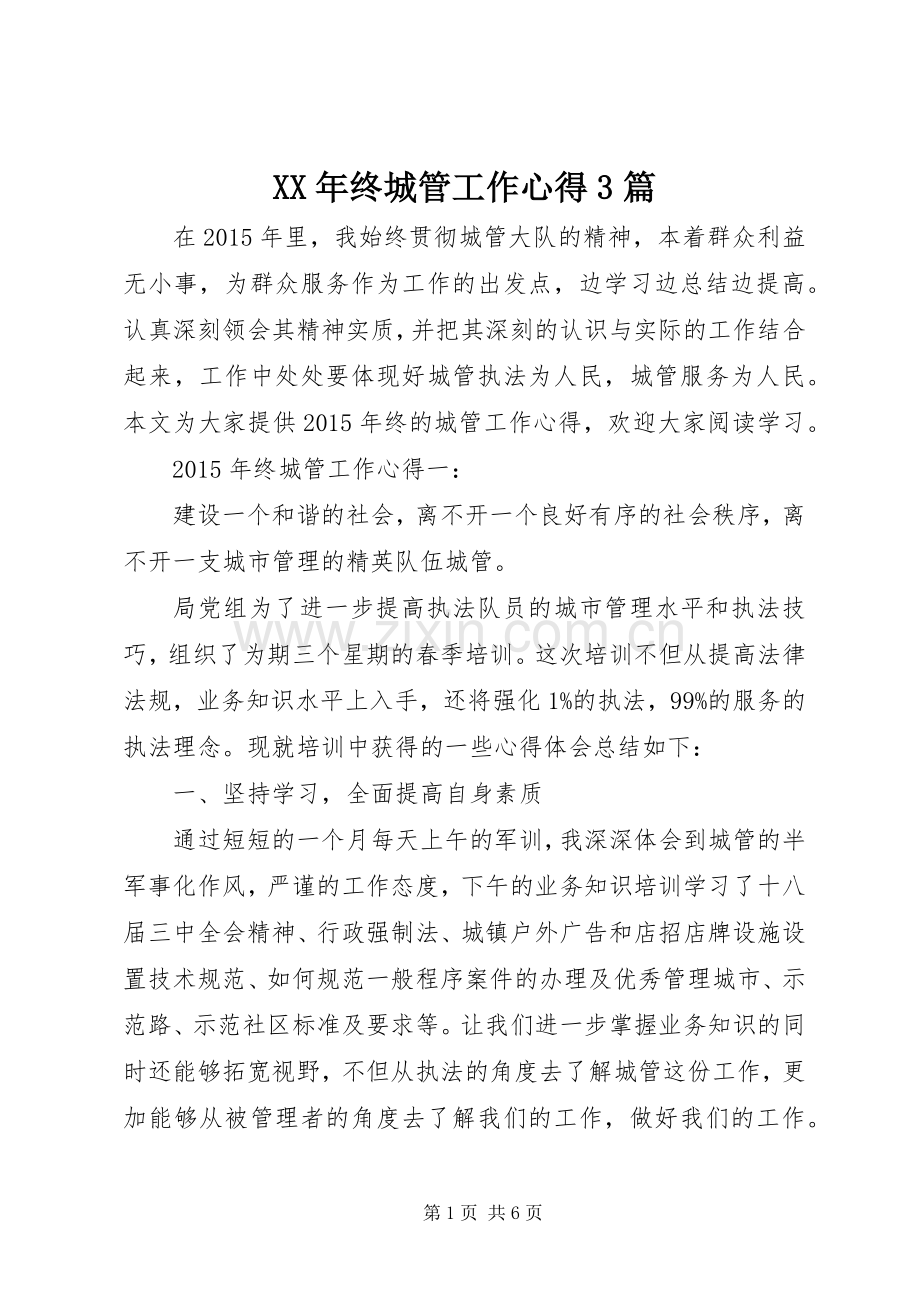 XX年终城管工作心得3篇.docx_第1页