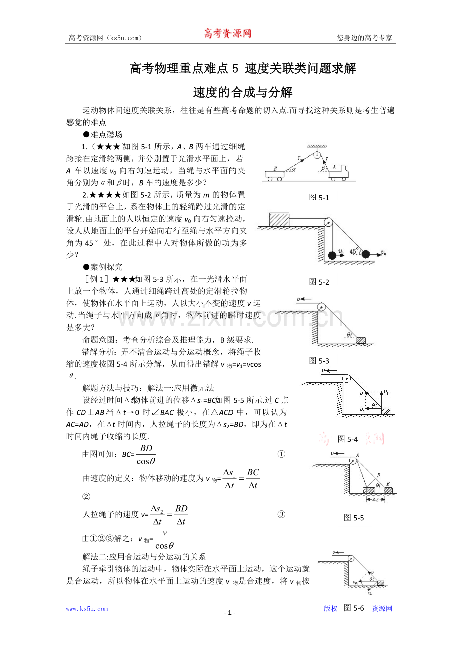 高考物理重点难点5 速度关联类问题求解.doc_第1页
