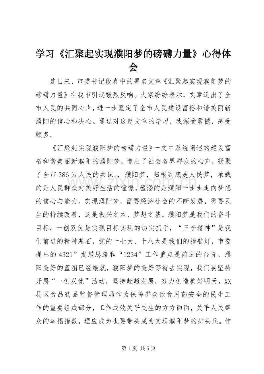 学习《汇聚起实现濮阳梦的磅礴力量》体会心得.docx_第1页