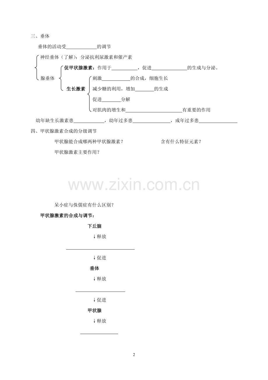 必修三第二章第三节-高等动物的内分泌系统与体液调节(学案).doc_第2页