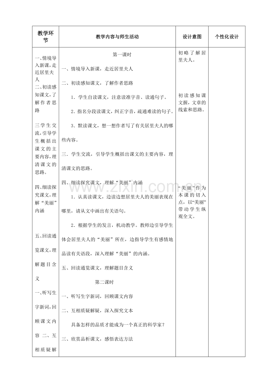 六年级下册语文第五单元课时教学设计表格.doc_第2页