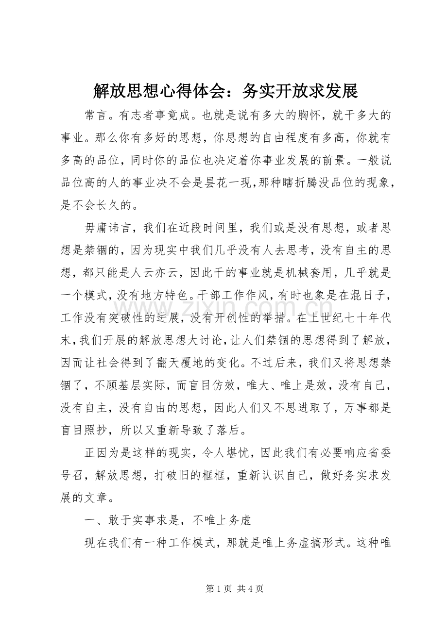 解放思想体会心得：务实开放求发展.docx_第1页