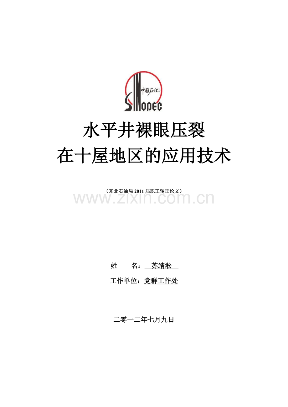 水平井裸眼压裂技术在十屋地区的应用.doc_第1页