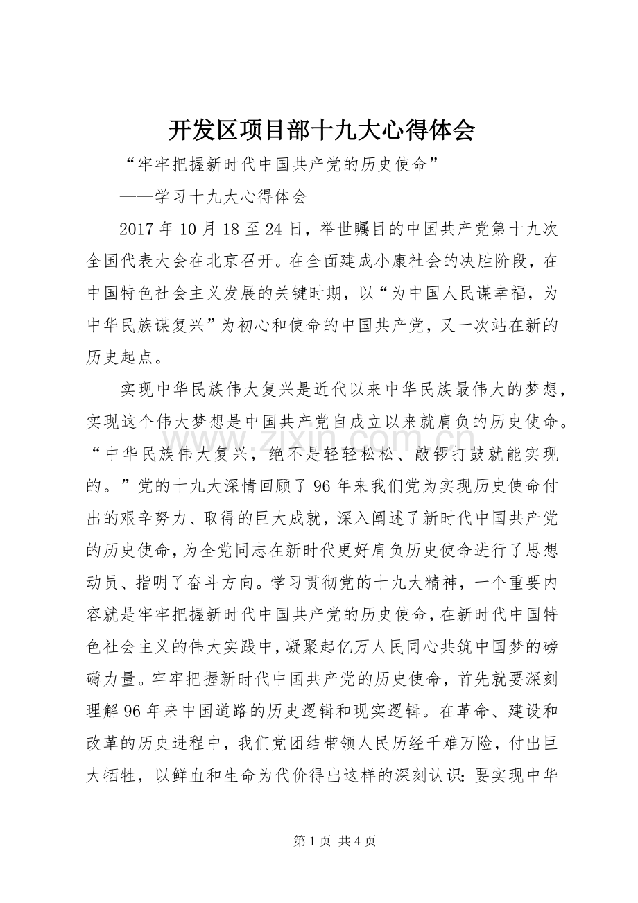 开发区项目部十九大体会心得.docx_第1页