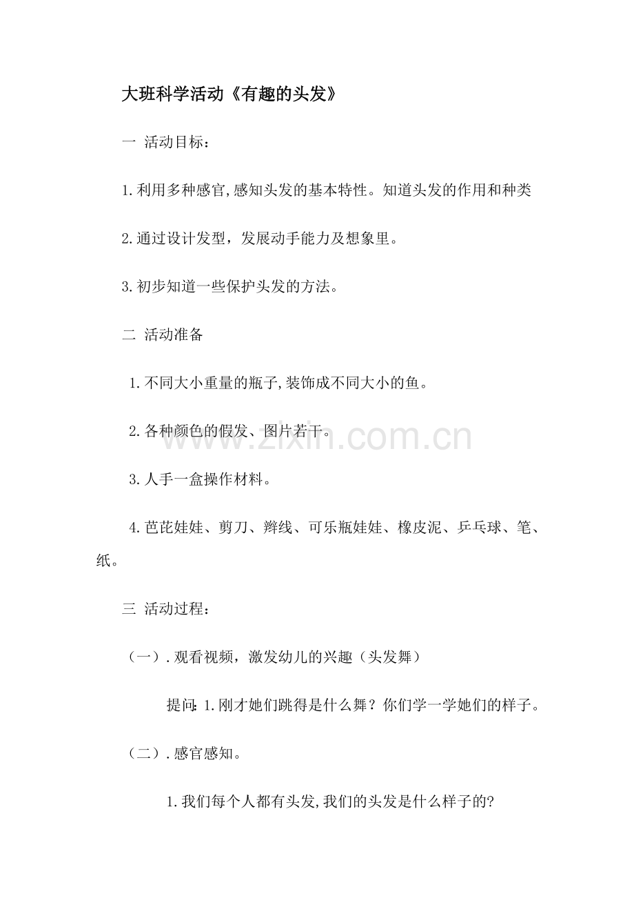 大班科学活动有趣的头发.doc_第1页