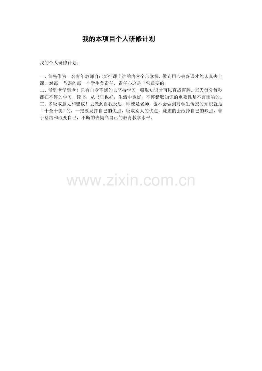 王华斌的本项目个人研修计划.doc_第1页