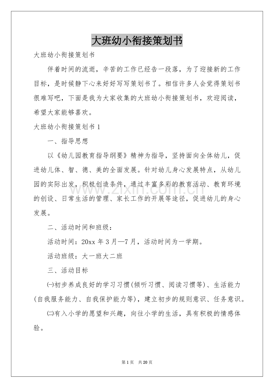 大班幼小衔接策划书.docx_第1页