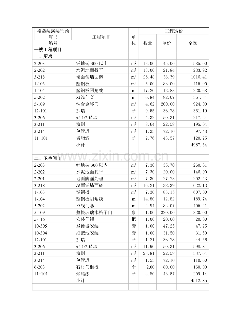 家装预算清单.doc_第1页