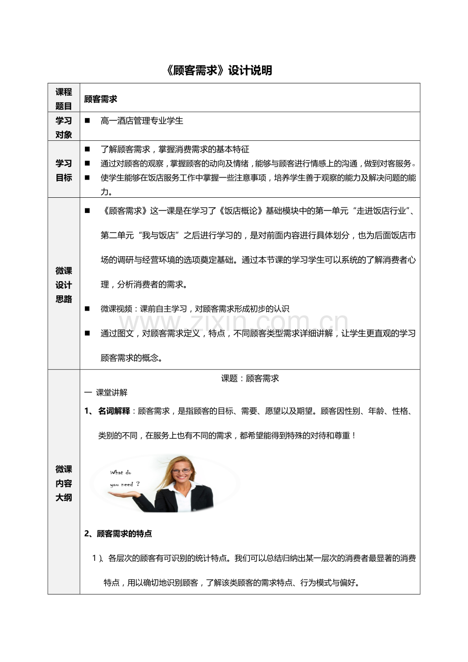 制作说明文档长沙财经学校酒店管理李若曦顾客需求.docx_第1页