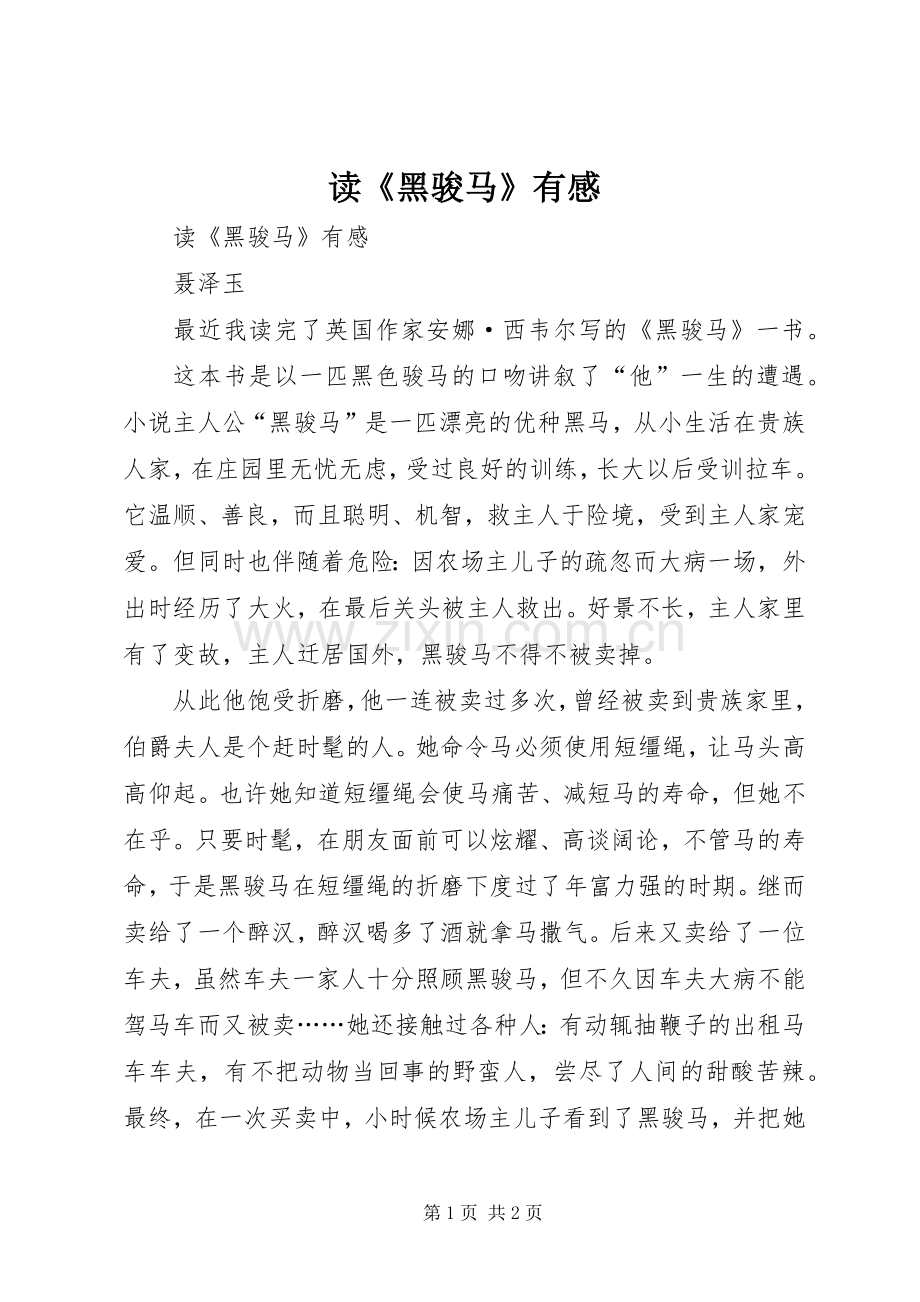 读《黑骏马》有感.docx_第1页