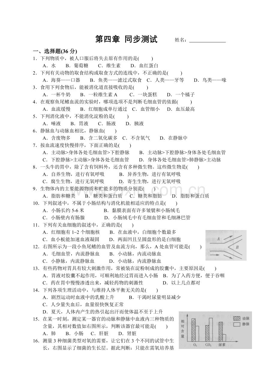 代谢与平衡 同步测试(答案).doc_第1页