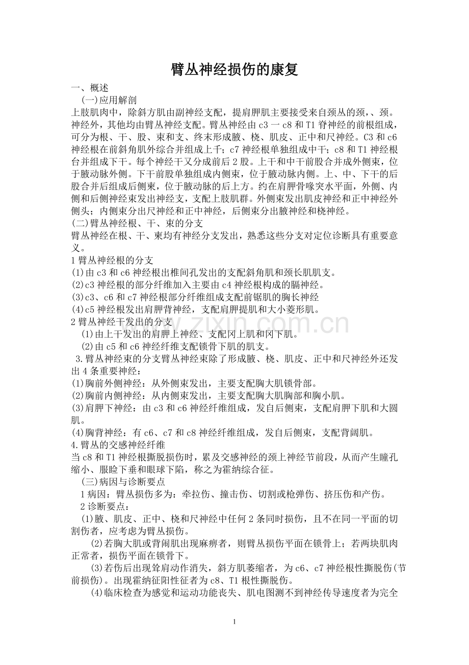 臂丛神经损伤的康复 讲稿.doc_第1页