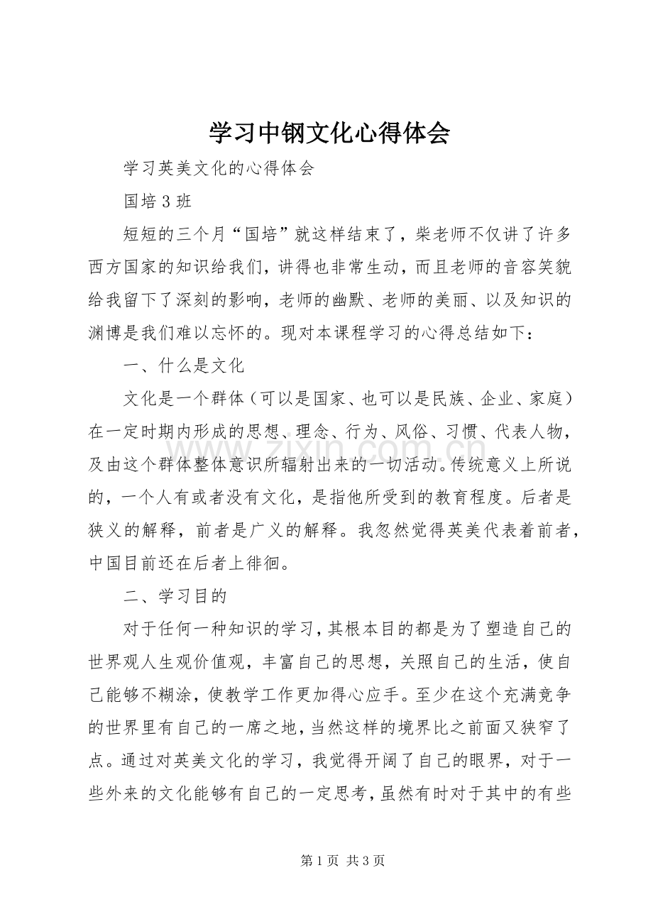 学习中钢文化体会心得.docx_第1页