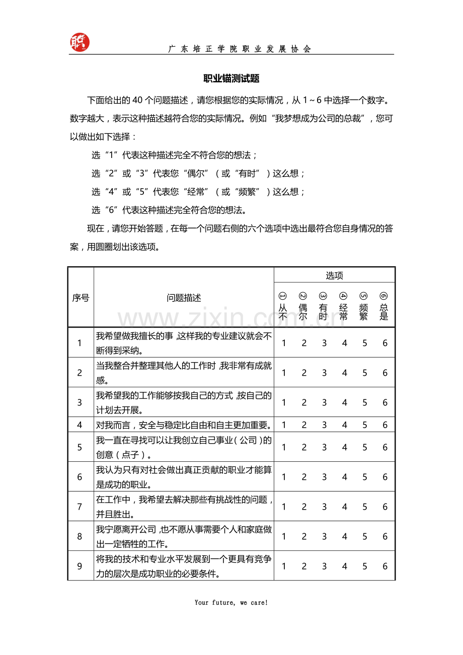 施恩职业锚测试与解释(粘贴在二面等候室).docx_第1页