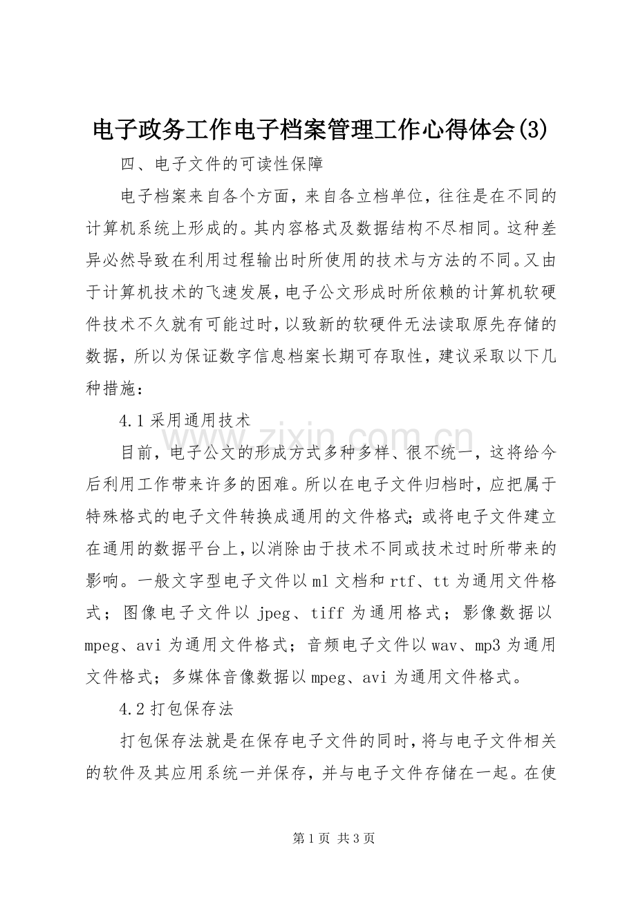 电子政务工作电子档案管理工作体会心得(3).docx_第1页