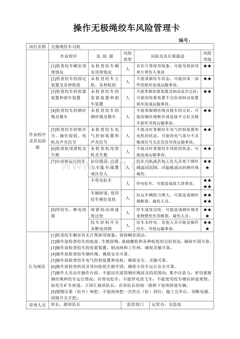 无极绳绞车风险预控卡.doc_第2页