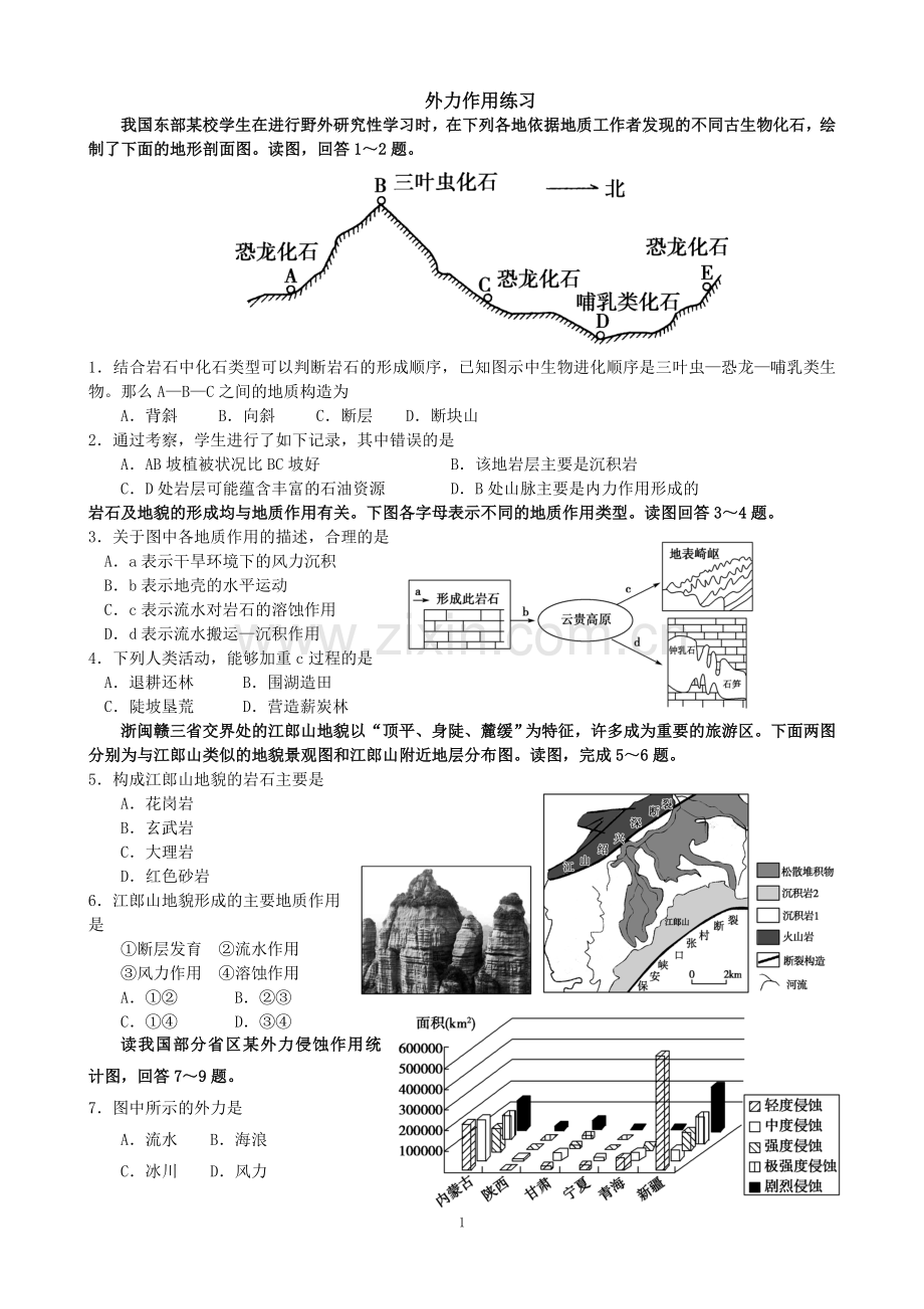 外力作用与地表形态练习.doc_第1页