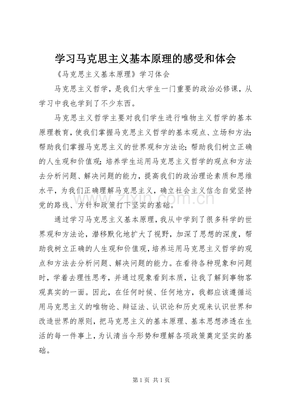 学习马克思主义基本原理的感受和体会.docx_第1页