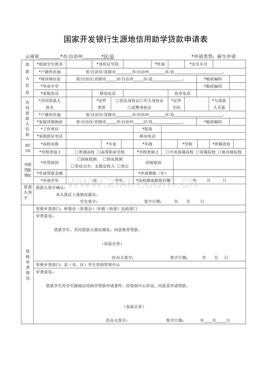 国家开发银行生源地助学贷款申请表.doc_第1页