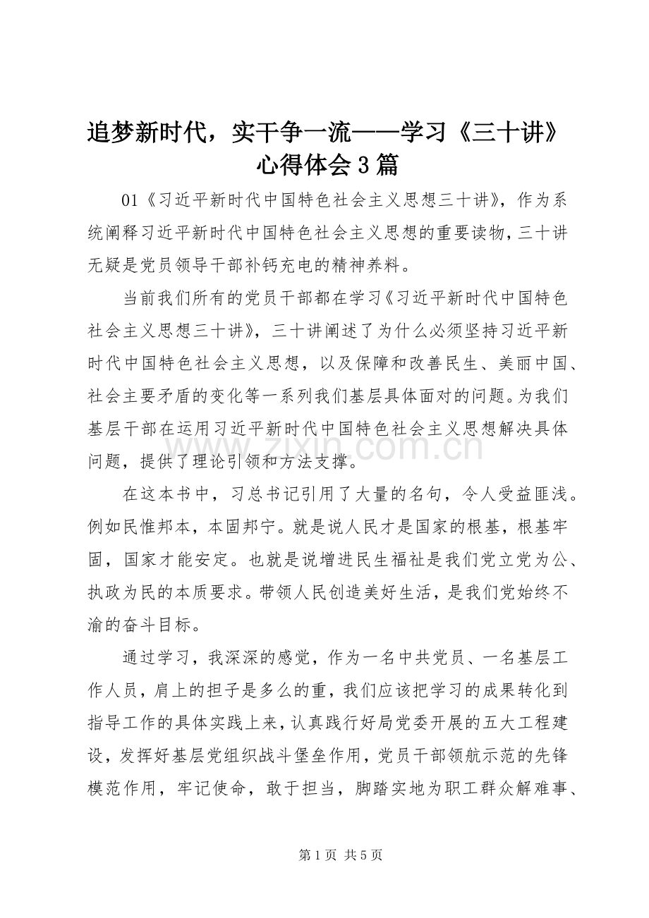 追梦新时代实干争一流——学习《三十讲》体会心得3篇.docx_第1页