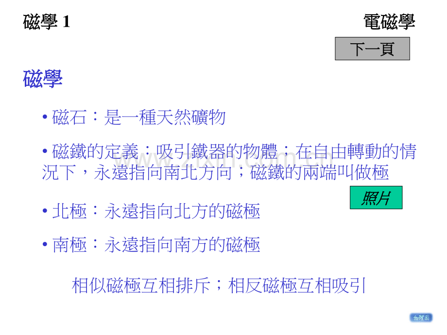 第5.电磁学：磁极和磁场的概念、电流的磁效应、弗林明左手定则、磁效应的应用.pdf_第1页