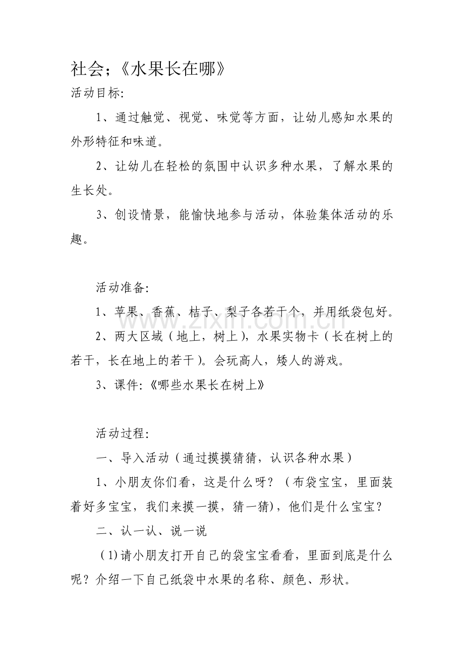 杨安婷小班社会《水果长在哪》.doc_第1页