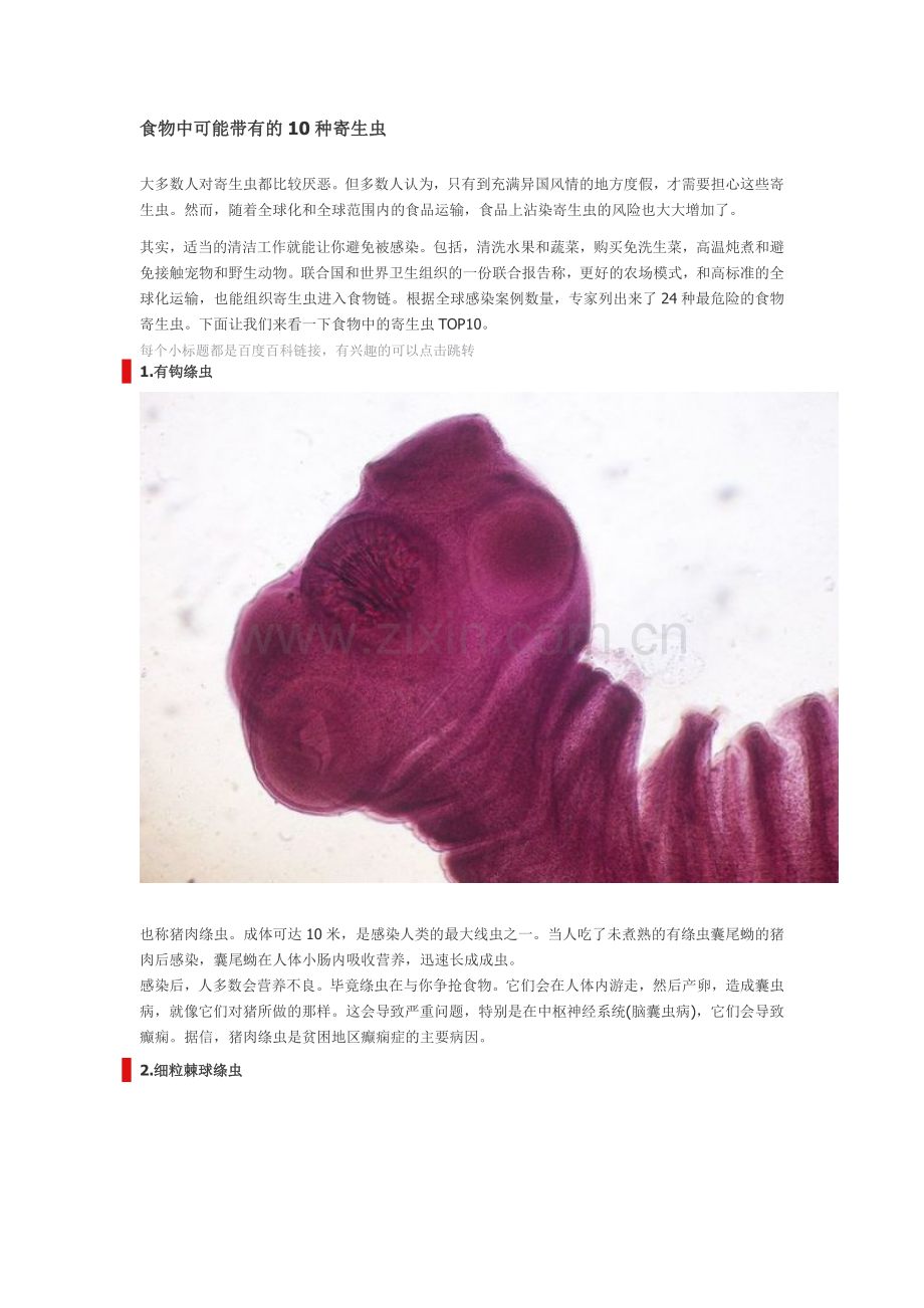 食物中可能带有的10种寄生虫.doc_第1页
