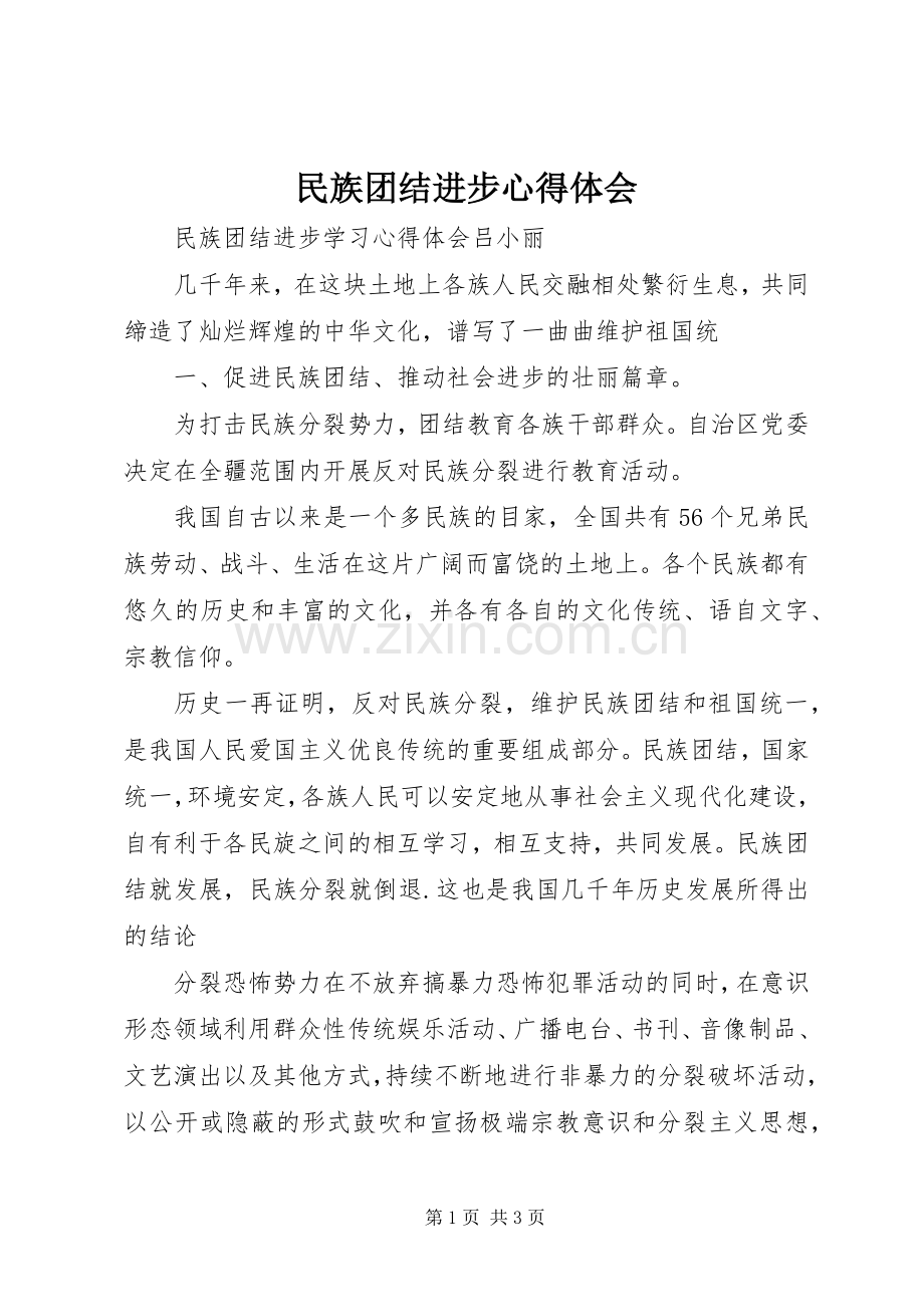 民族团结进步体会心得.docx_第1页