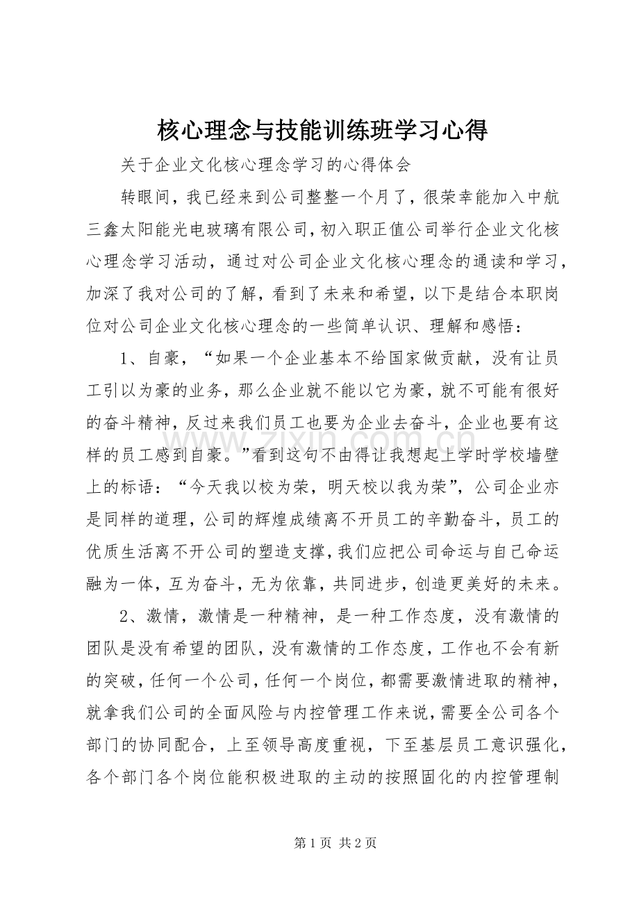 核心理念与技能训练班学习体会.docx_第1页
