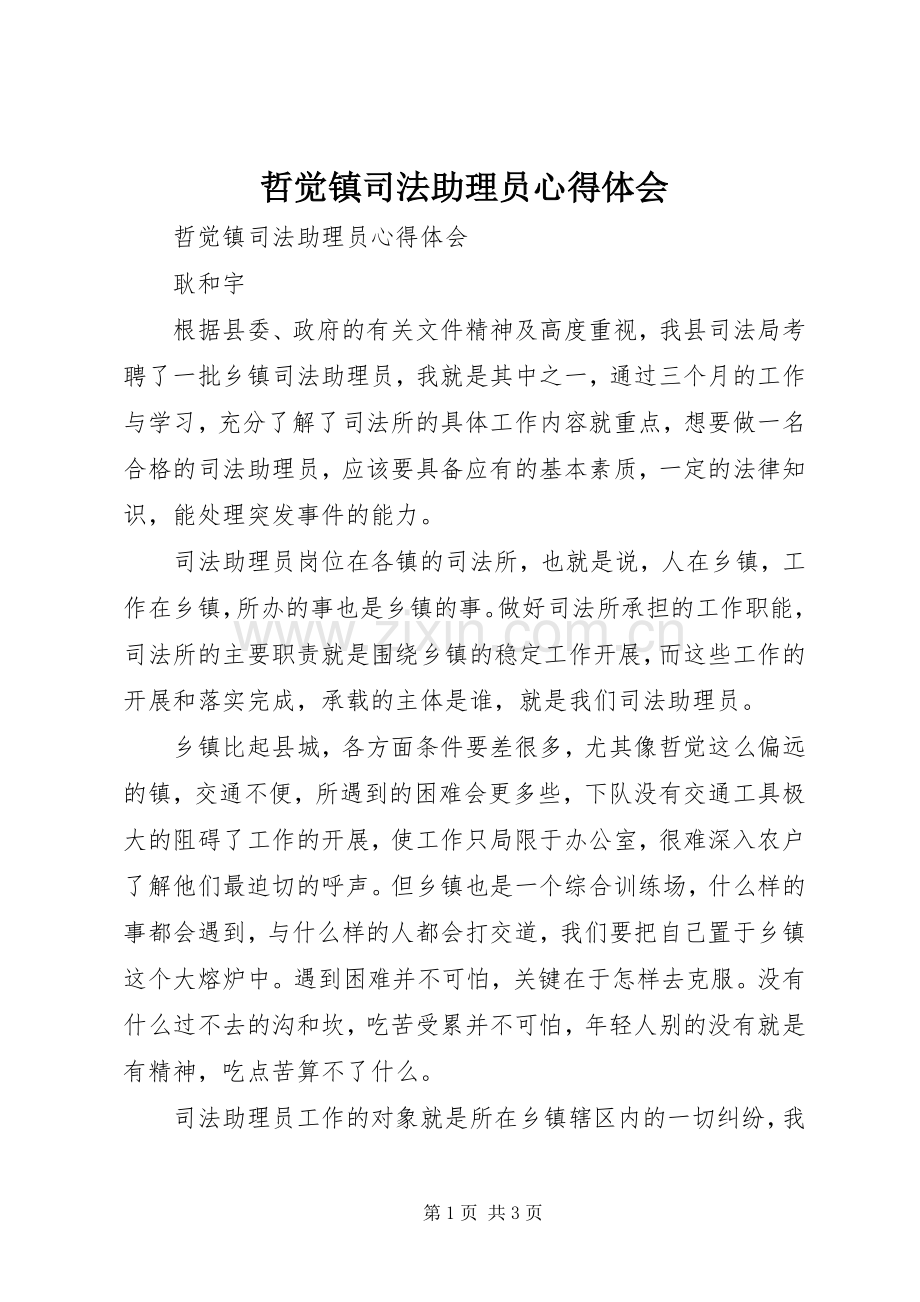 哲觉镇司法助理员体会心得.docx_第1页
