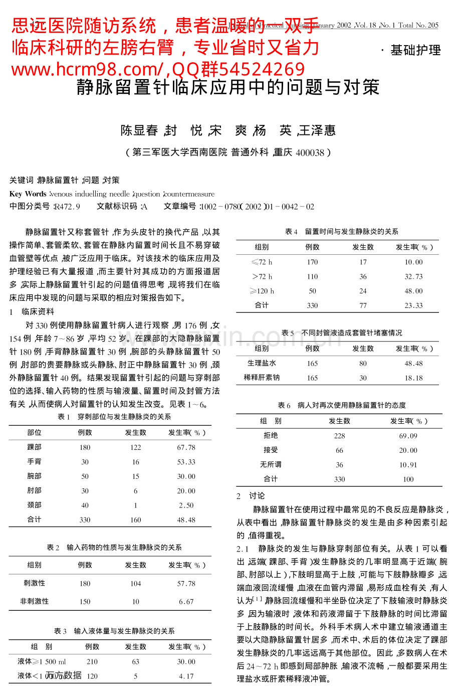 静脉留置针临床应用中的问题与对策.pdf_第1页