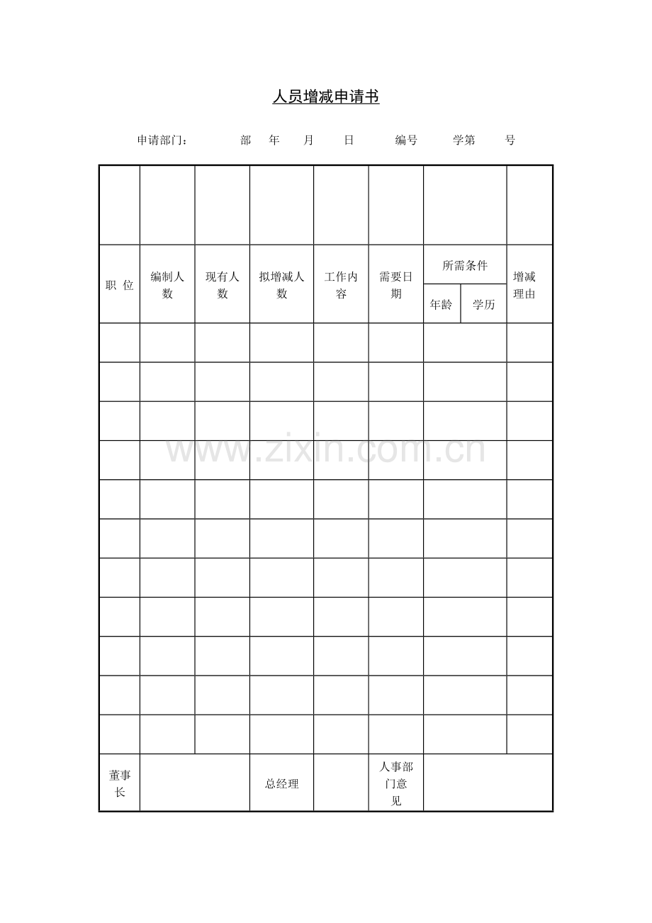 公司企业人员增减申请书.doc_第1页