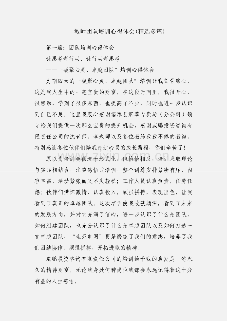 教师团队培训心得体会(多篇).docx_第1页