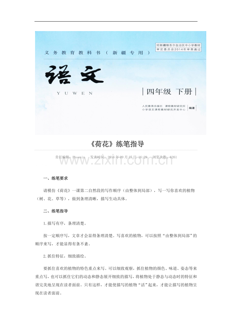 【素材】《荷花》-练笔指导---(人教新疆专用).doc_第1页