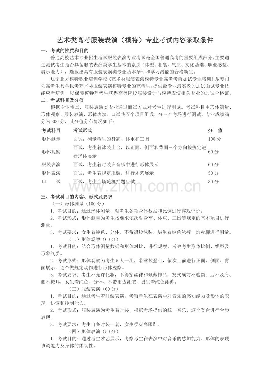 艺术类高考服装表演(模特)专业考试内容录取条件.docx_第1页