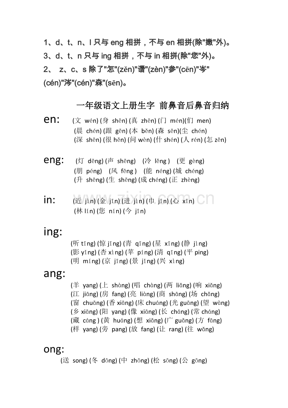 一年级前鼻音后鼻音汇总.docx_第1页