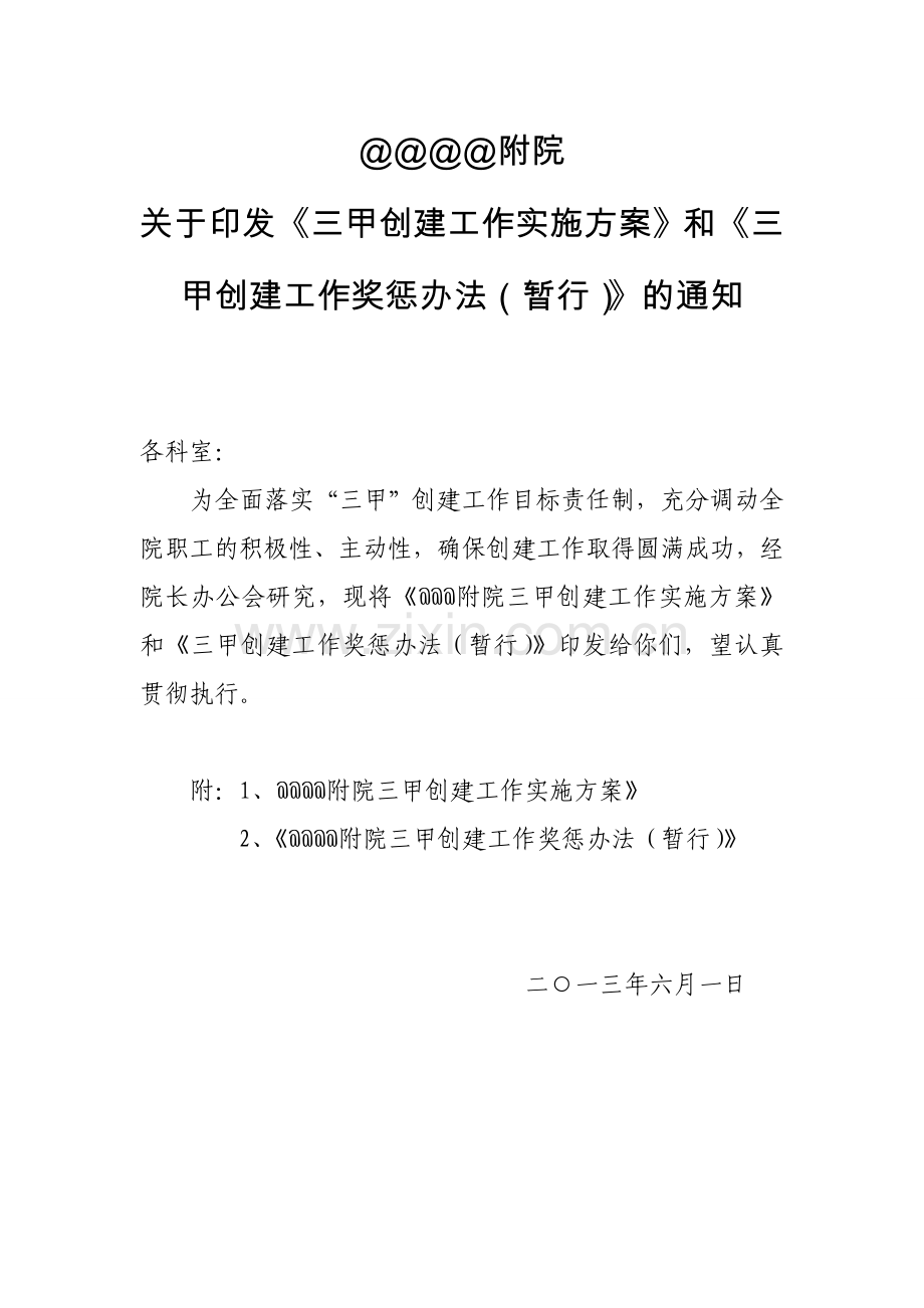 三级医院创“三甲”奖惩实施办法.doc_第1页