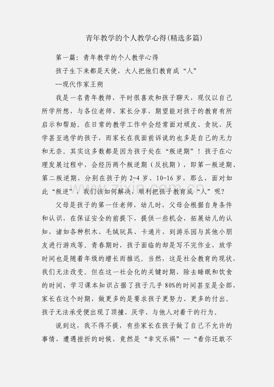 青年教学的个人教学心得(多篇).docx_第1页