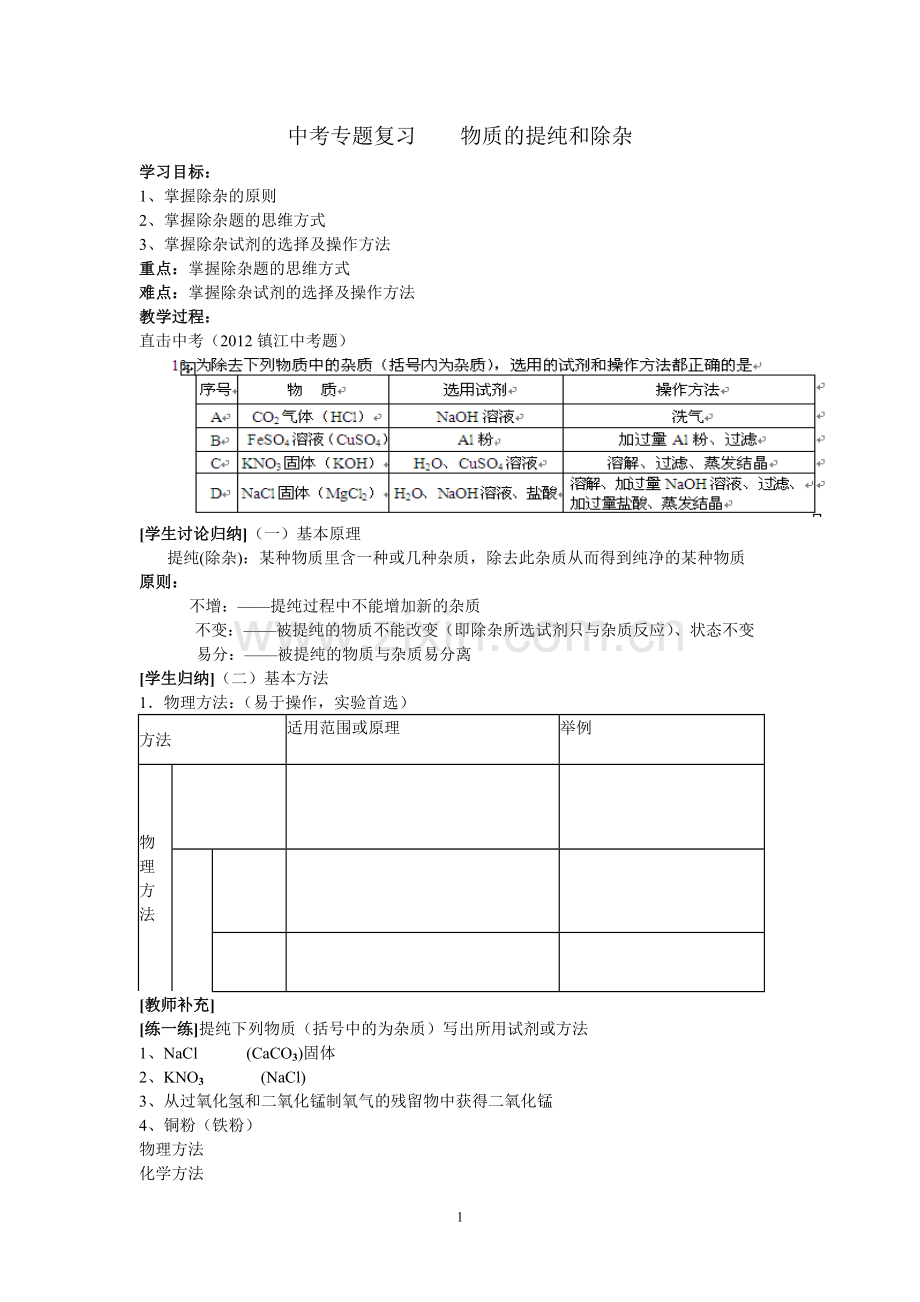 物质的提纯和除杂.doc_第1页