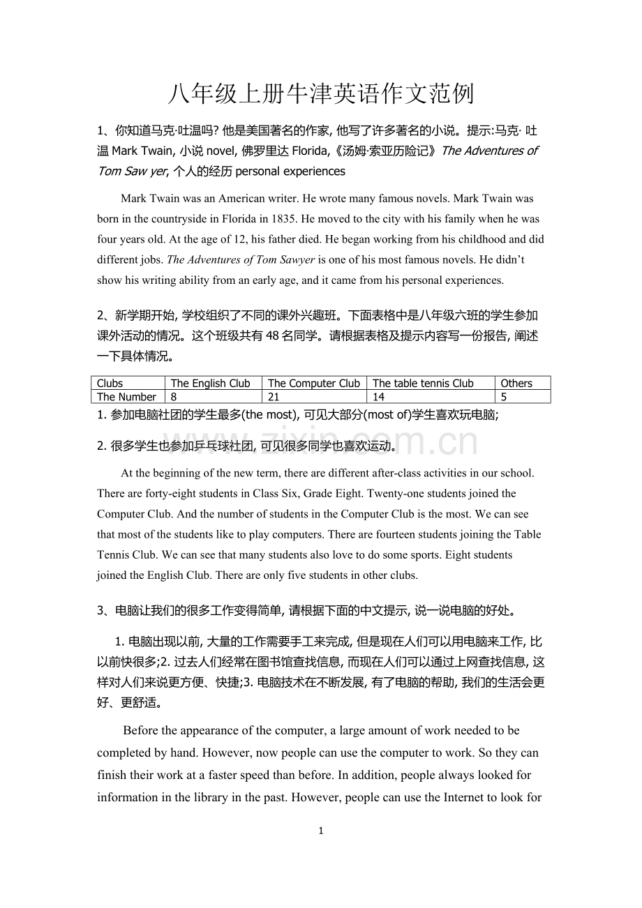 八年级上册牛津英语作文范例.docx_第1页