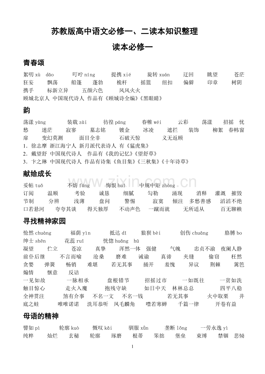 苏教版高中语文必修一二读本知识整理.doc_第1页