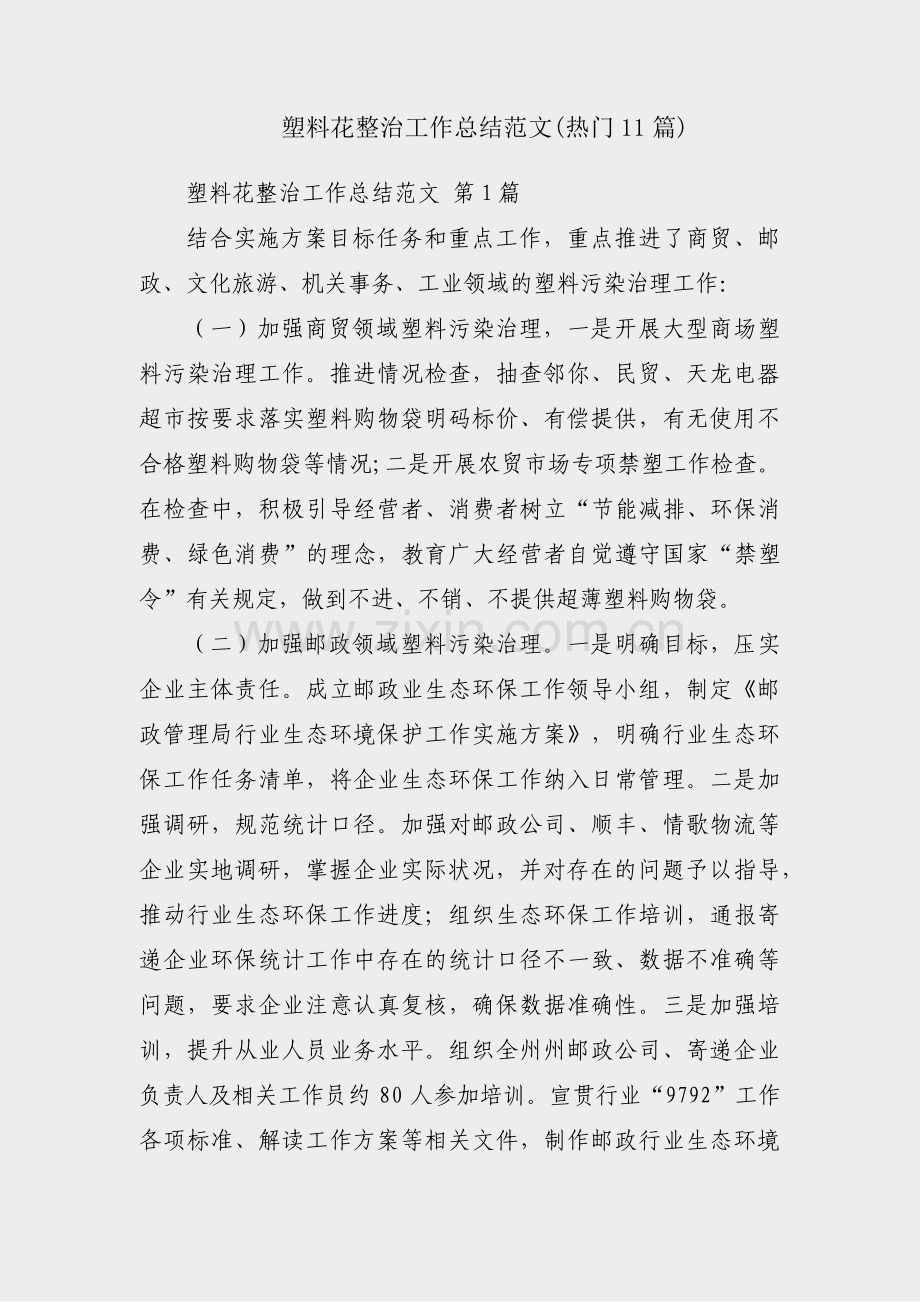 塑料花整治工作总结范文(热门11篇).pdf_第1页