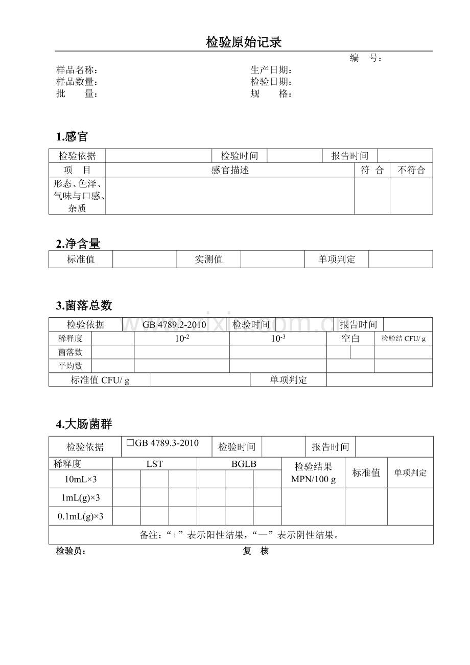 食品出厂检验原始记录表格.doc_第1页