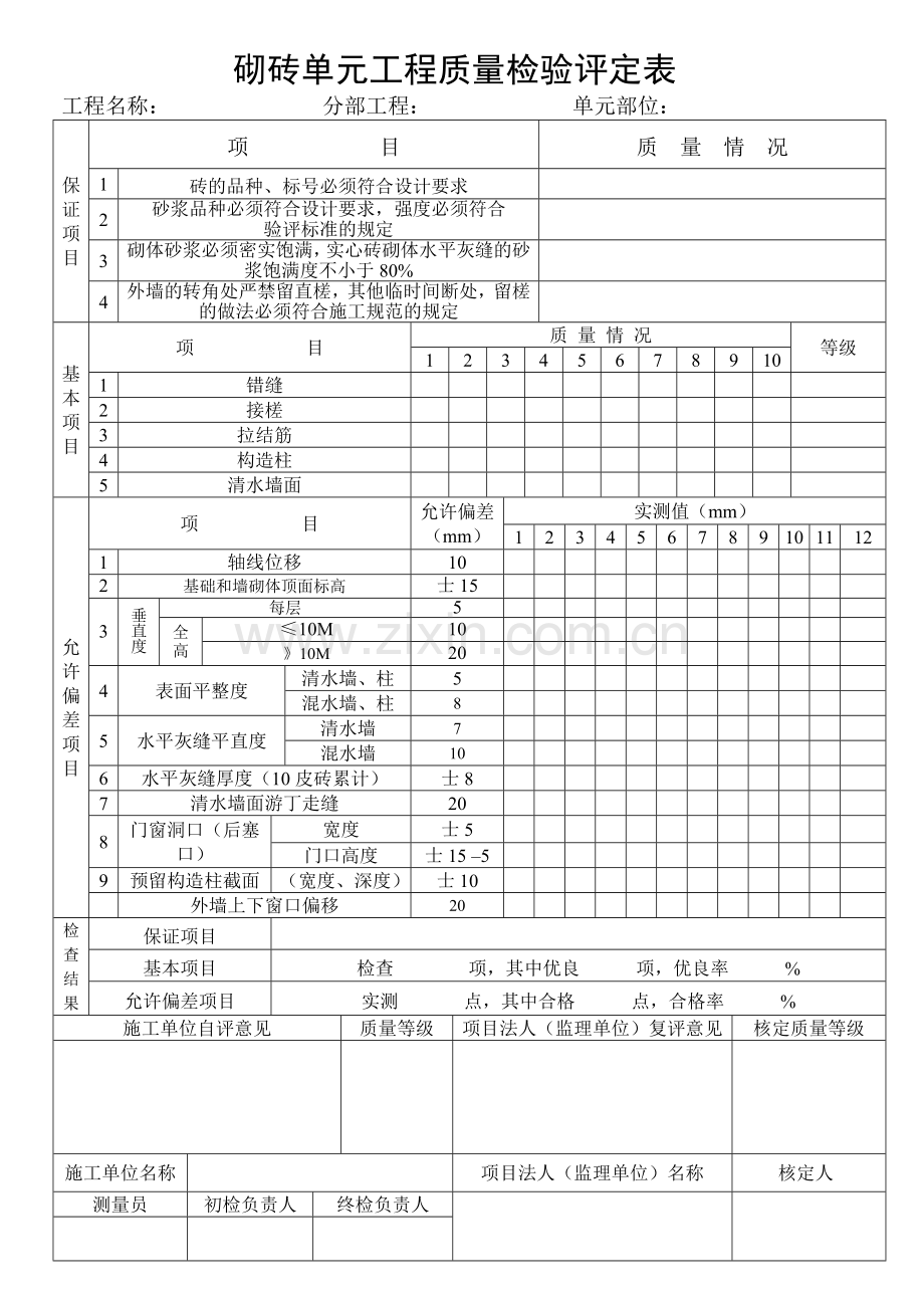 房建施工质量评定表.doc_第1页