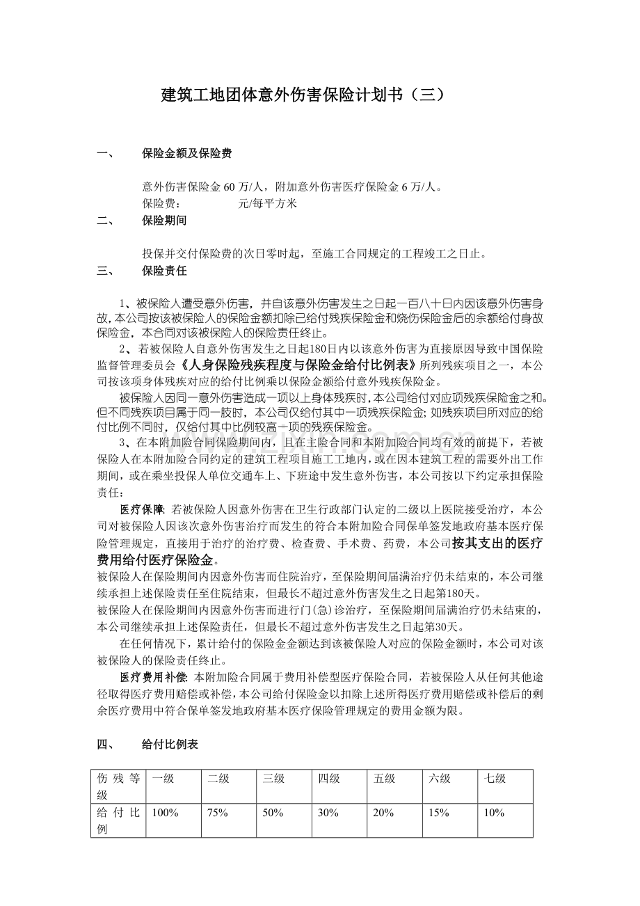 建筑工地团体意外伤害保险计划二.doc_第1页